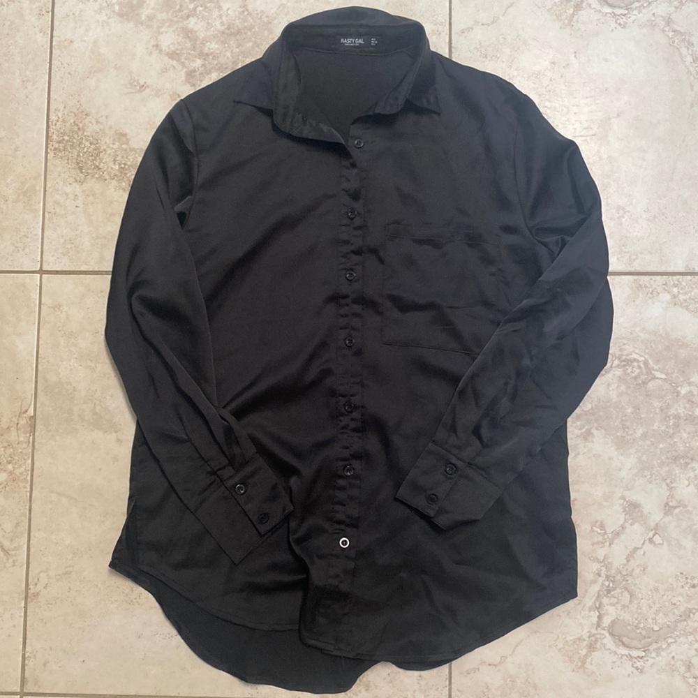 Nasty Gal long sleeve black silk button up
